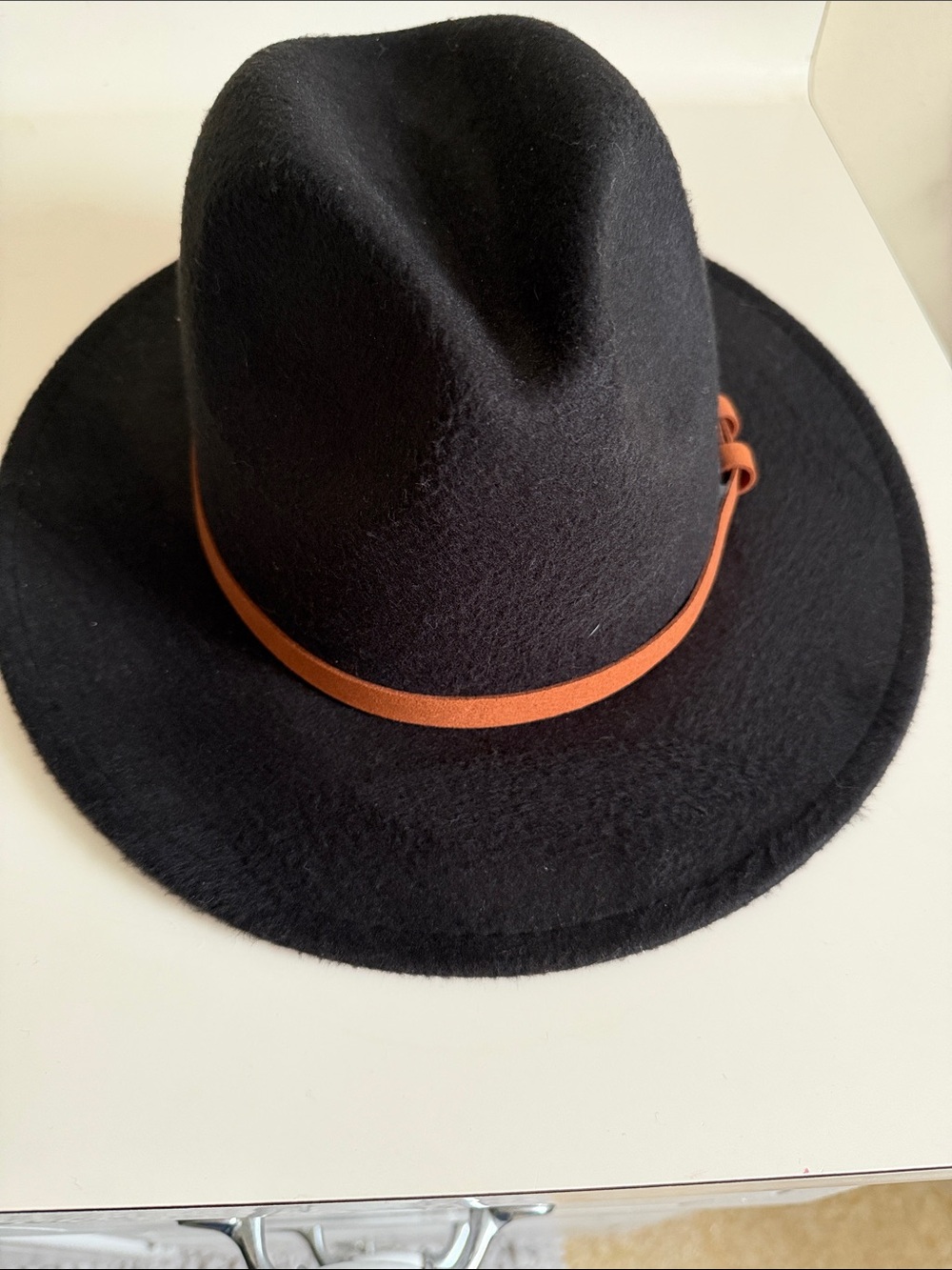 Black Felt Fedora with Tan Leather Band